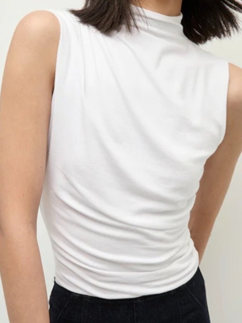 Veronica Beard Mylie Mock Neck Sleeveless Top, Ruched Side in White - Picture 2 of 3